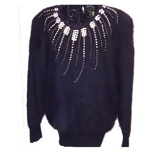 Angora sweater with pearl/gold beading